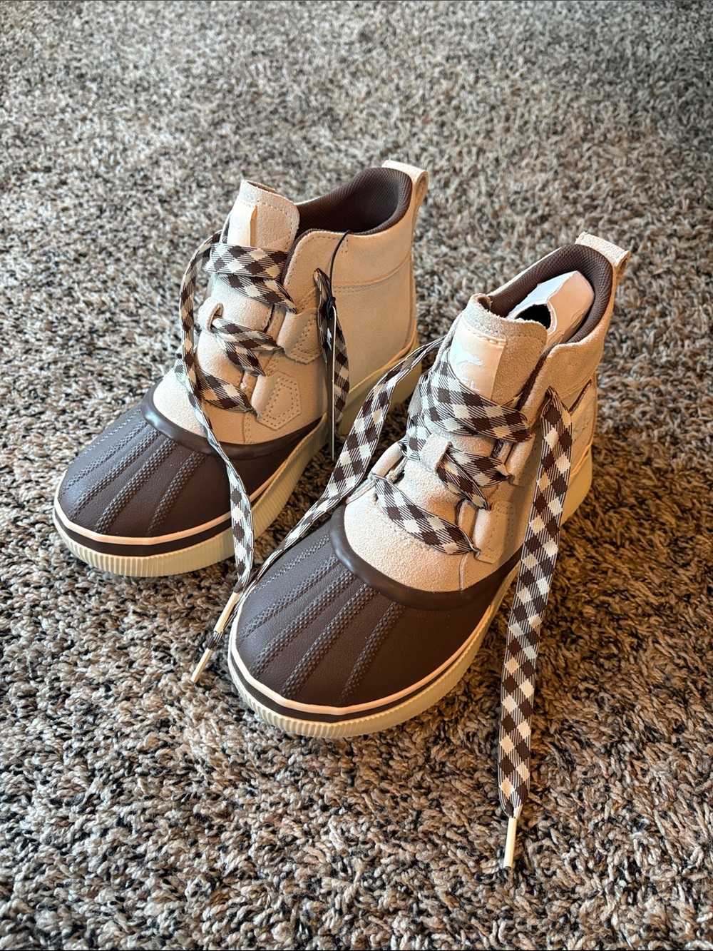 Sorel Two-Tone Brown and Cream Ankle Duck Boots